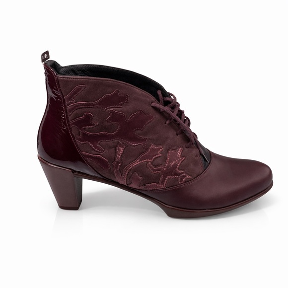 Naot Shoes - NAOT Burgundy Leather Ankle Boots Comfort Block Heel Maple Leaf Lace Up